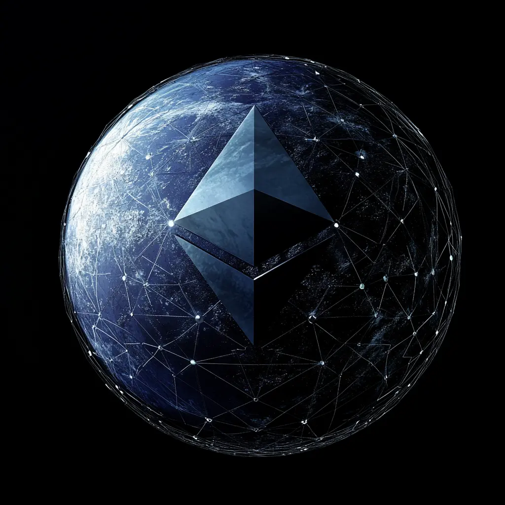Ethereum symbol on a connected globe