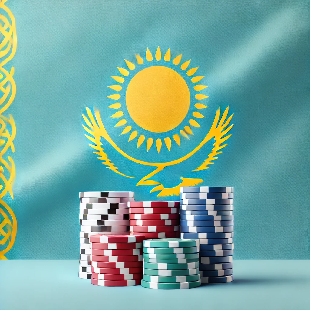 Kazakhstan flag with some poker chips on it