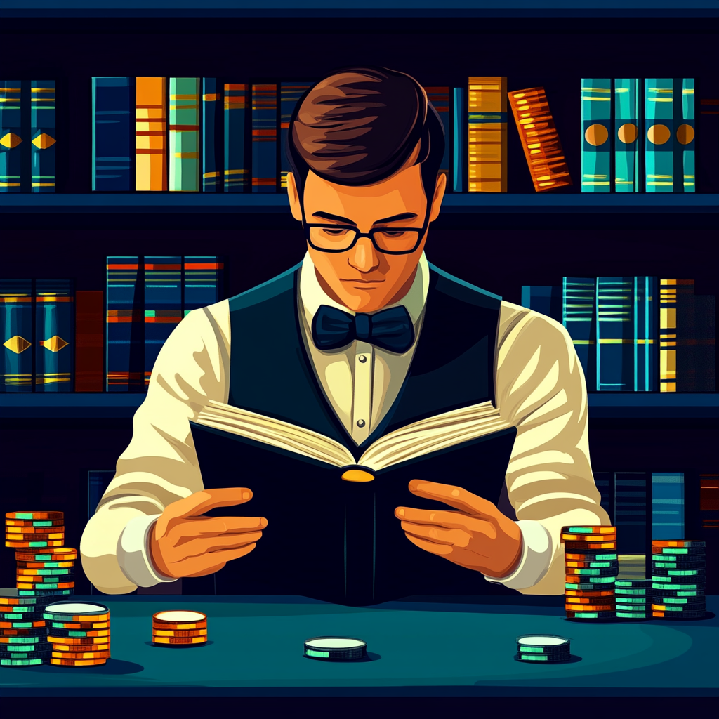 Российский игрок в покер изучает книгу с правилами игры в онлайн покер в России.